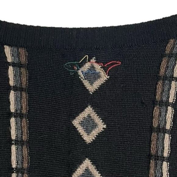 Greg Norman Crewneck Sweater Merino Wool Blend Geometric Black Brown - Size XL - Picture 8 of 9